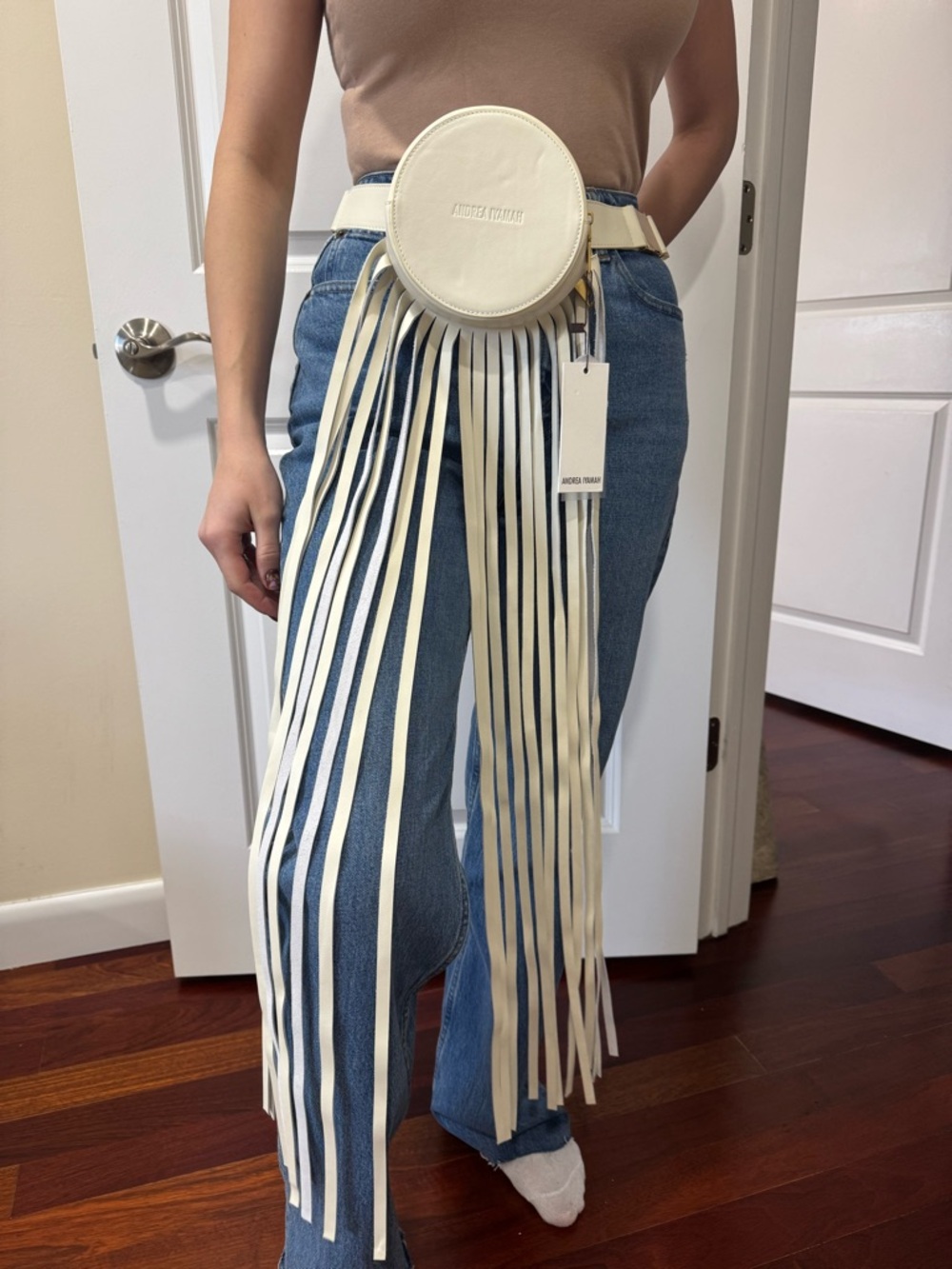 Andrea Iyamah DUN Ivory Round Detachable Fringe Belt Bag - Picture 4 of 16